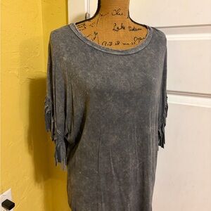 Gray Fringe Sleeve Women's Top